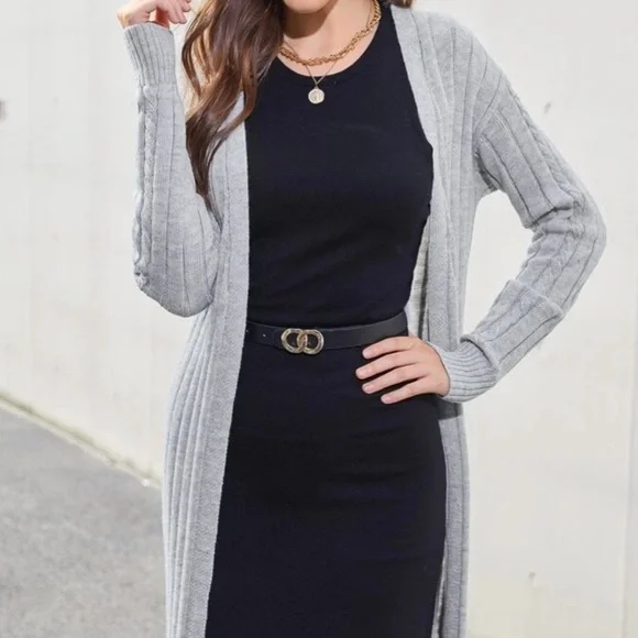 Light Grey Rib Knit Long Cardigan in M - Picture 2 of 5